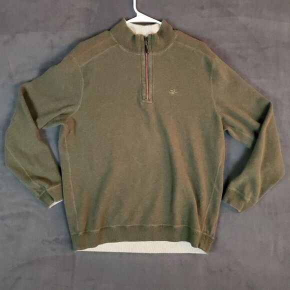 Tommy Bahama Sweater Mens Large Green Reversible Pullover 1/4 Zip Mock Neck - Picture 1 of 15